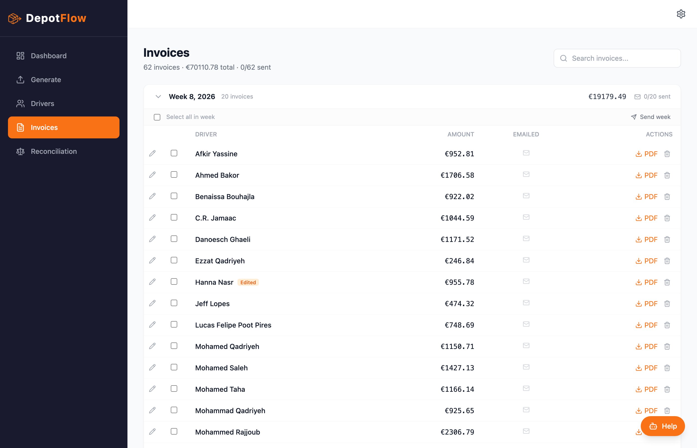 DepotFlow Facturen Overzicht